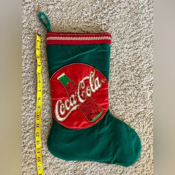 Coca-Cola vintage Christmas stocking. Red and green sequins and beaded trim - Picture 4 of 8